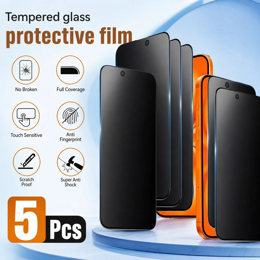 5 Stück Sichtschutz-Panzerglas für iPhone 18 17 16 15 Anti-Spy Displayschutzfolie für iPhone 14 13 12 11 Anti-Blaulicht Anti-Kratzer