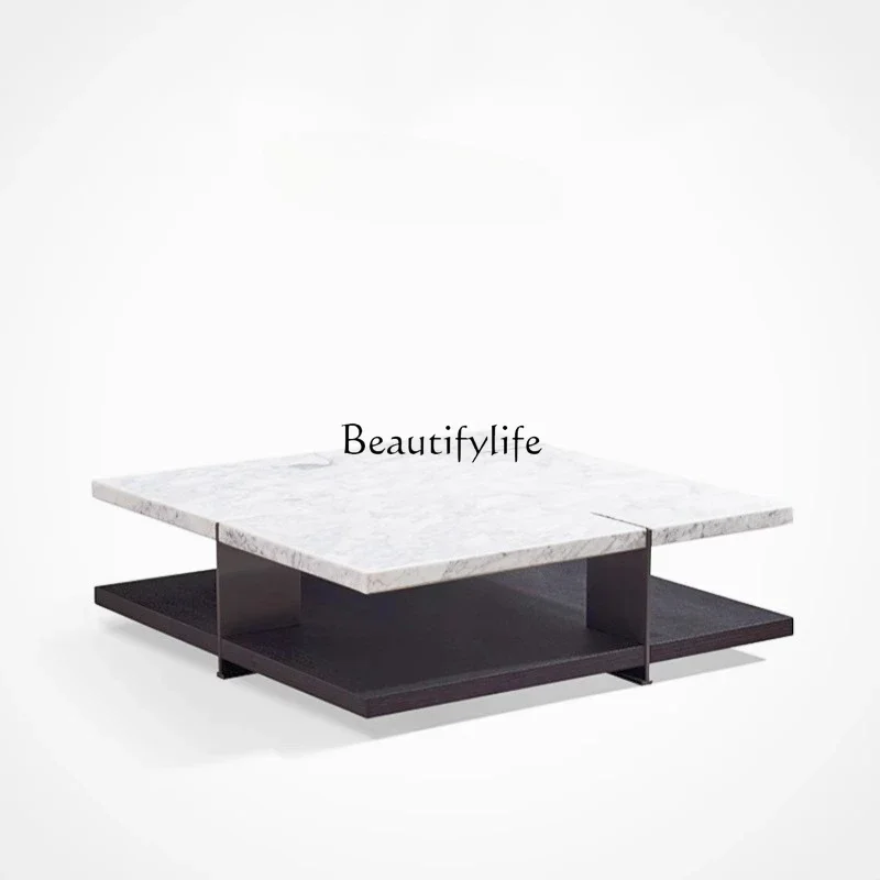 

05-ls 18Italian Minimalist Square Living Room Villa Large Flat Floor High-End Feel Medium White Natural Marble Coffee Table