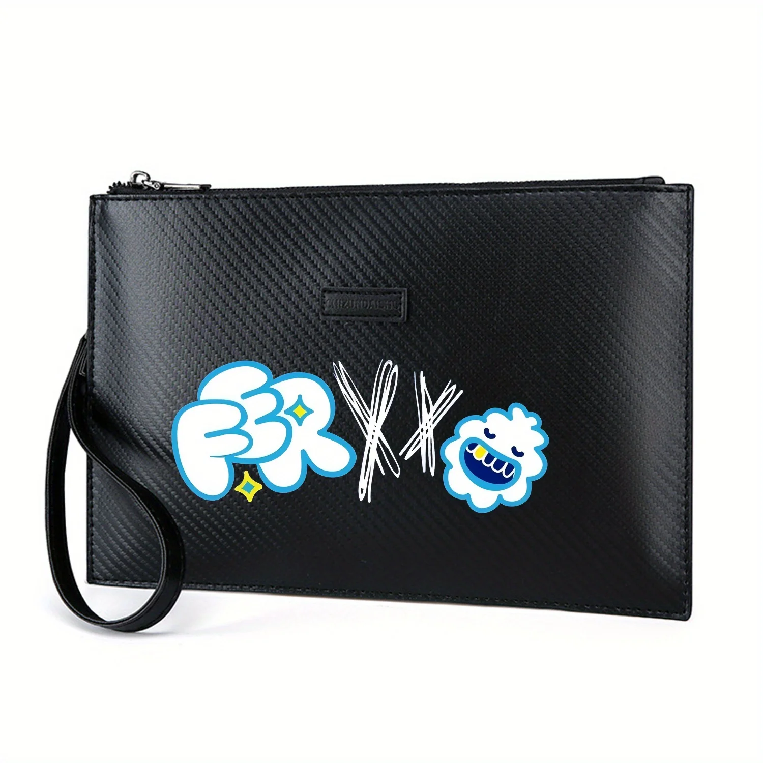 رموز تشبه السحابة مبتسمة، نمط كرتوني مشرق، حقيبة يد رجالية PU مطبوعة أنيقة وعملية للحمل اليومي