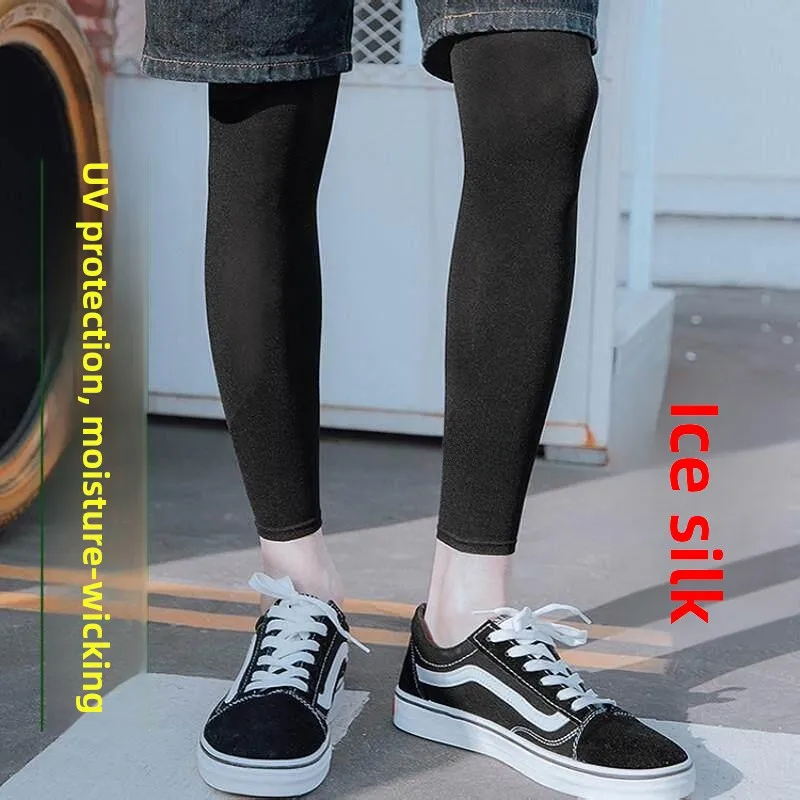 Black Ice Silk Knee High Cycling Running Basketball Outdoor Sports Leggings Men's Women's Knee Pads Summer Season Milk Silk