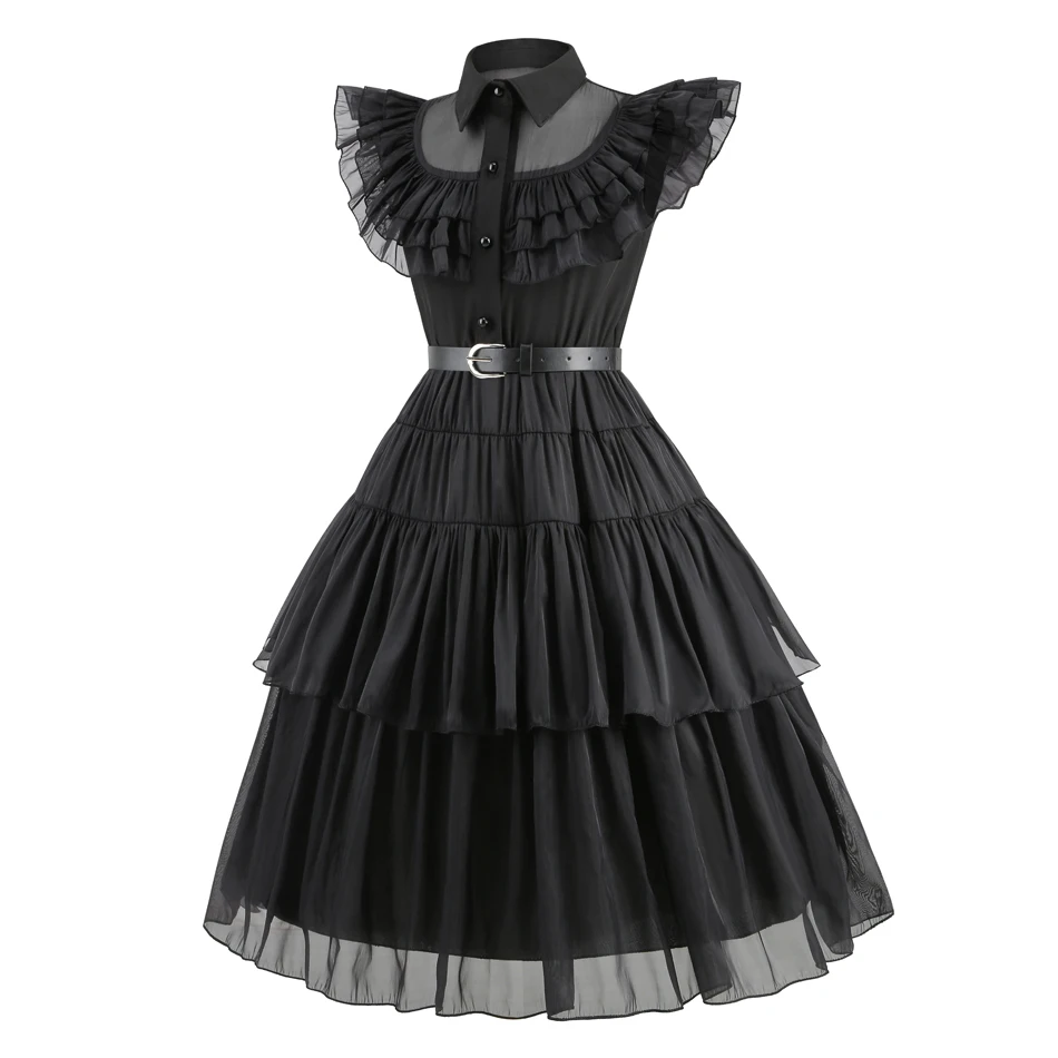 Wedning day addams schwarzes kleid wedneday cosplay kostüm outfits kinder halloween karneval tanz party anzug für mädchen