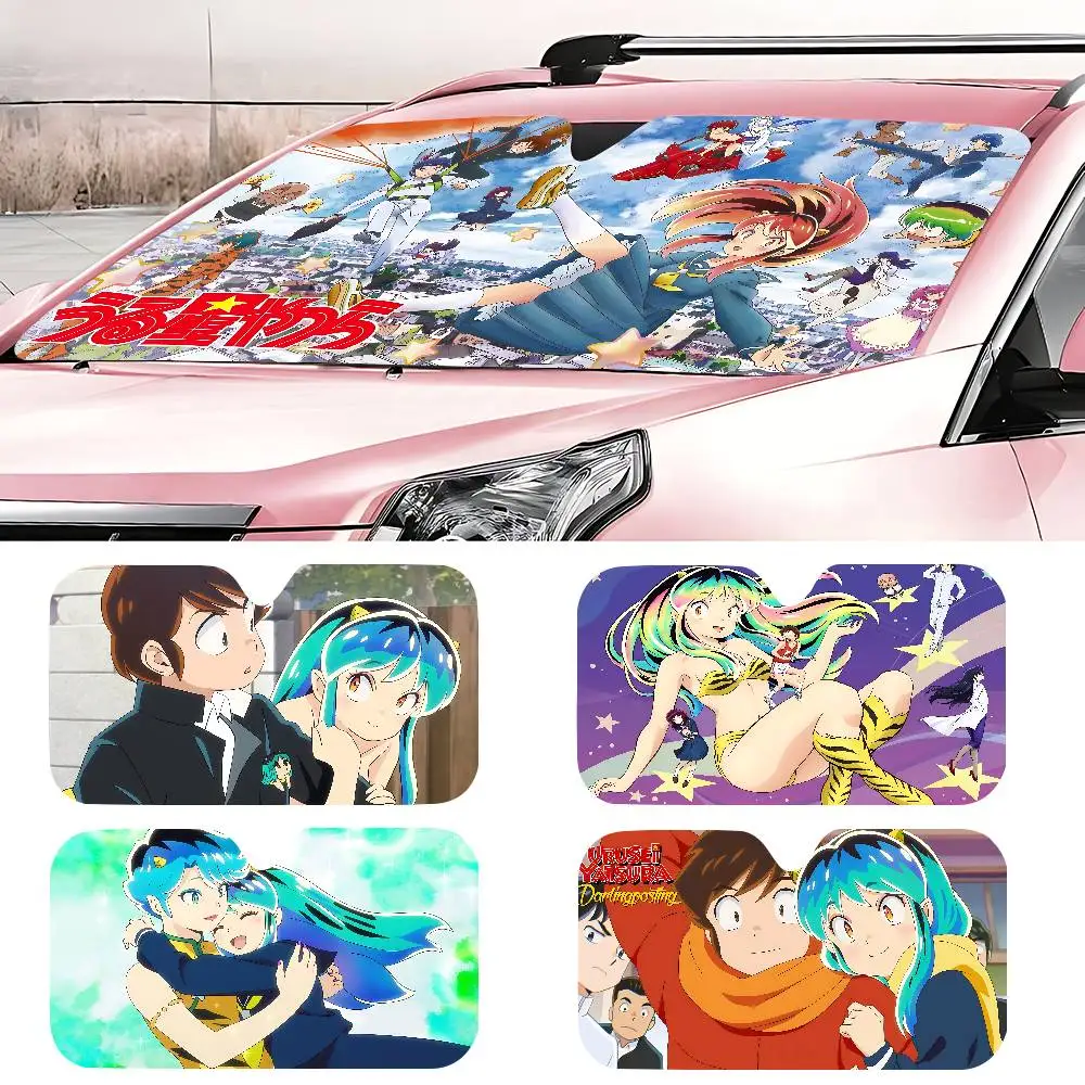

U-Urusei Y-Yatsura Cartoon Sunshade Windscreen 3D Film Plaid Gift Novelty Car Front Window Visor 70x130cm Sun Solar Protect