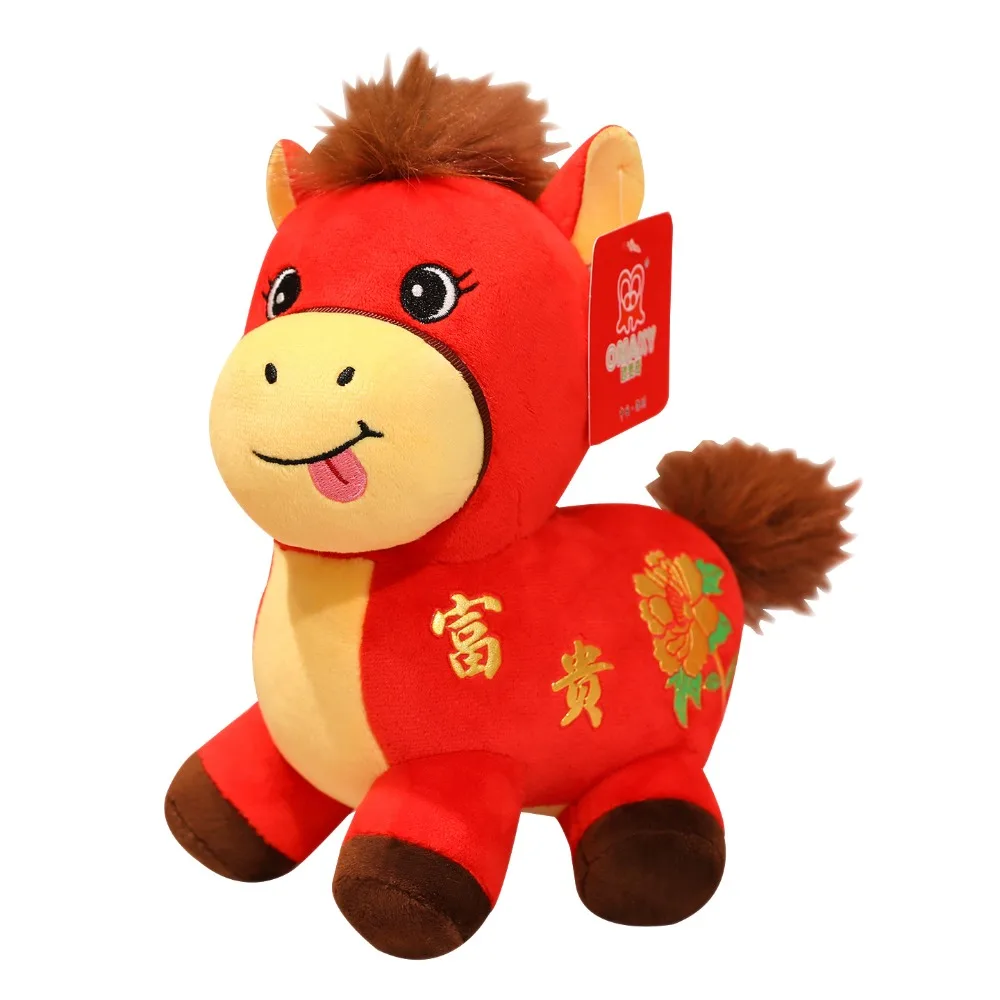 

Chinese Style Horse Mascot Stuffed Animal Soft Fluffy Horse Stuffed Animal PP Cotton Comfortable Chinese Horse Year of Horse