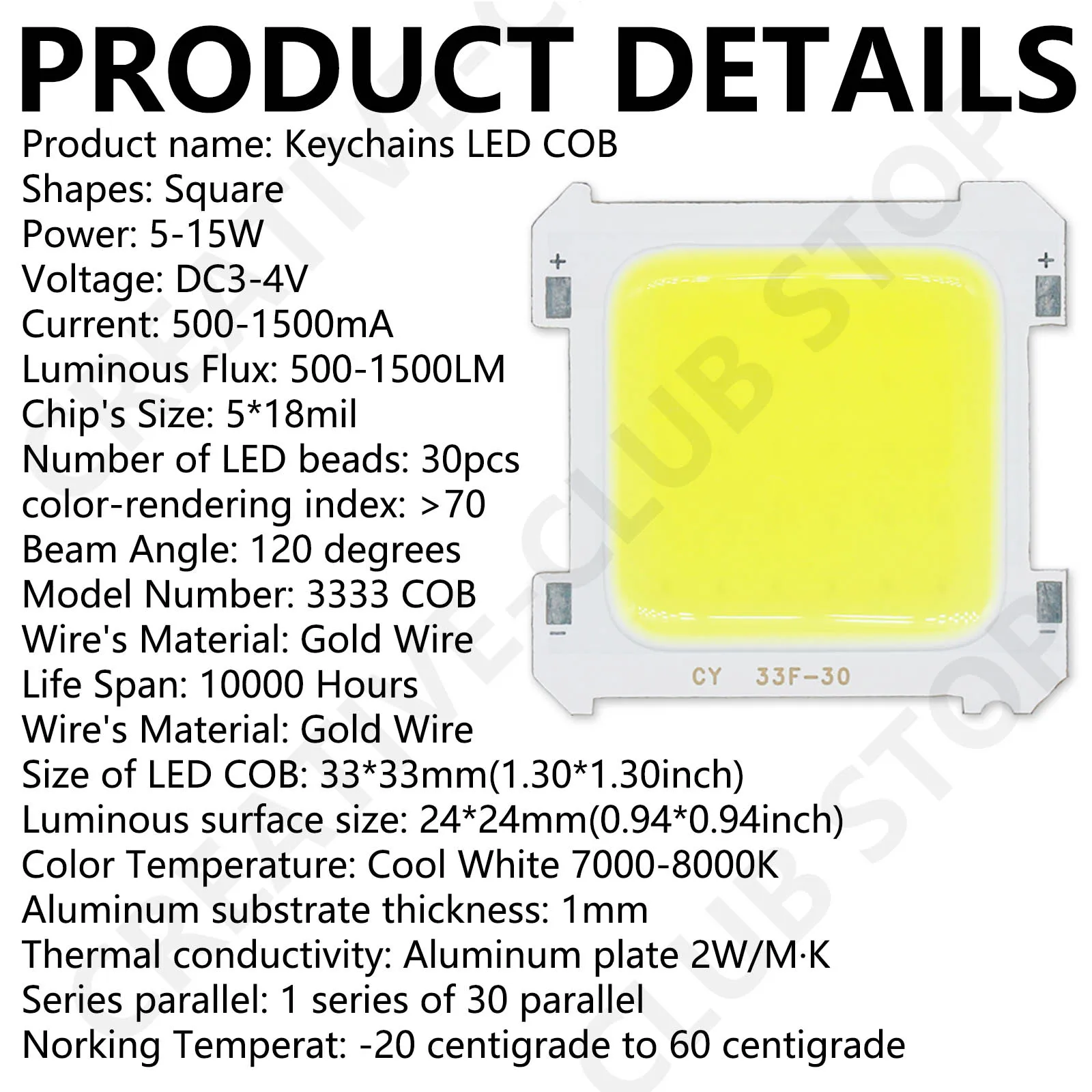 20 pz LED COB Chip per USB Portatile Mini portachiavi Luce di Campeggio Torcia Tascabile Esterna DC3-4V 5-15 W 500-1500lm 7000-8000 K