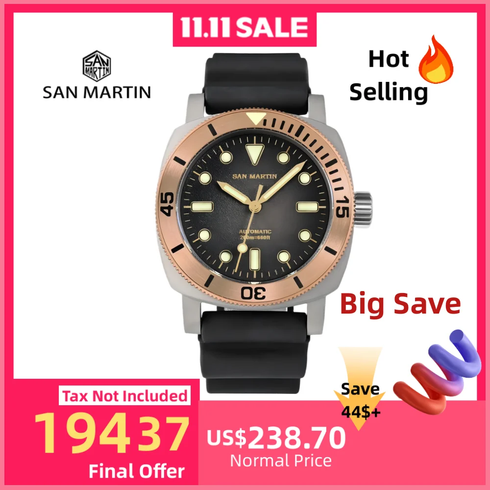 

San Martin 42mm NH35 Titanium Diver Watch For Men Automatic Bronze Bezel Waterproof 200m Sapphire Green Luminous Relogio SN0125T