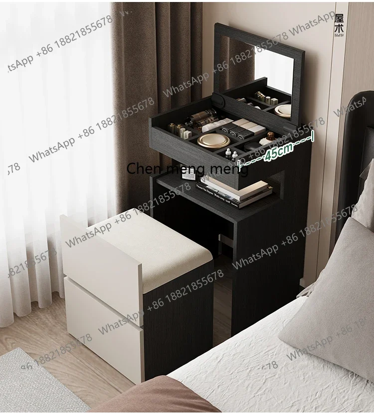 Italian minimalist solid wood dresser small 50cm bedroom bedside corner storage cabinet walnut makeup table view 3
