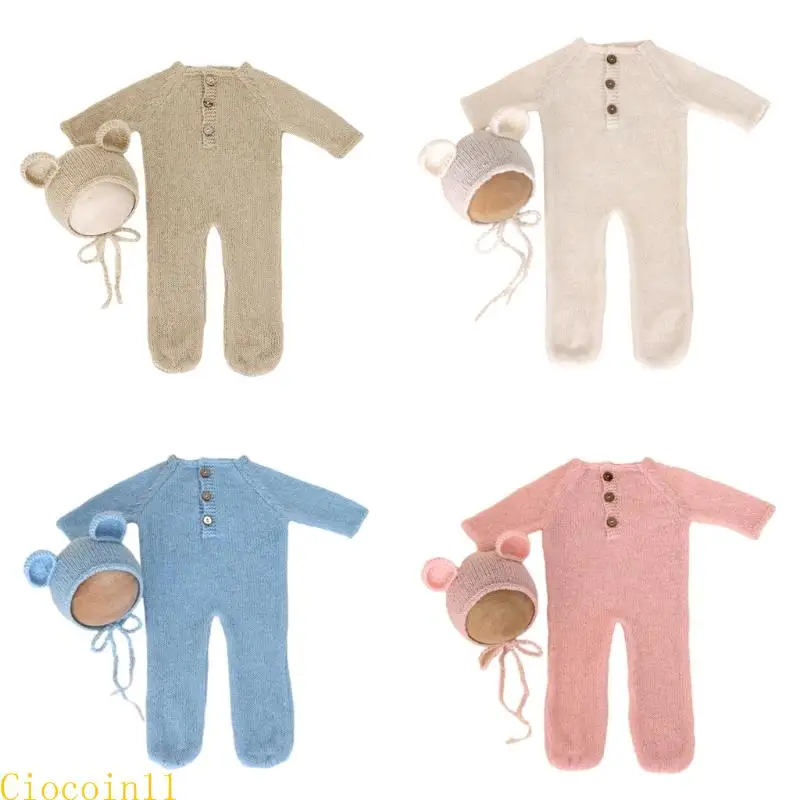 

Реквизит для фотосессии новорожденных, костюм медведя из мохера, шляпа, детский комбинезон на ножках, одежда для фотосессии, аксессуары для фотостудии, 2 шт.