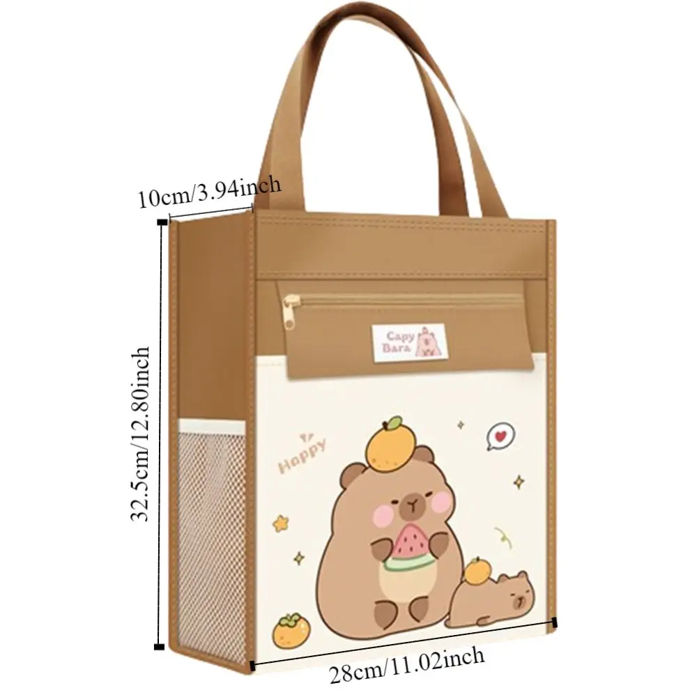 Astronaut Capybara Tutoring Bag Cartoon Side Mesh Pocket Kids Document Bag with Pencil Case Lightweight Canvas Tote Bags