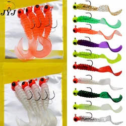WODJYJ 4pcs/bag 3.5g jig hook with 6cm soft tail lure bait worm maggot silica fishing tackle grub bait for fishing perch tackle