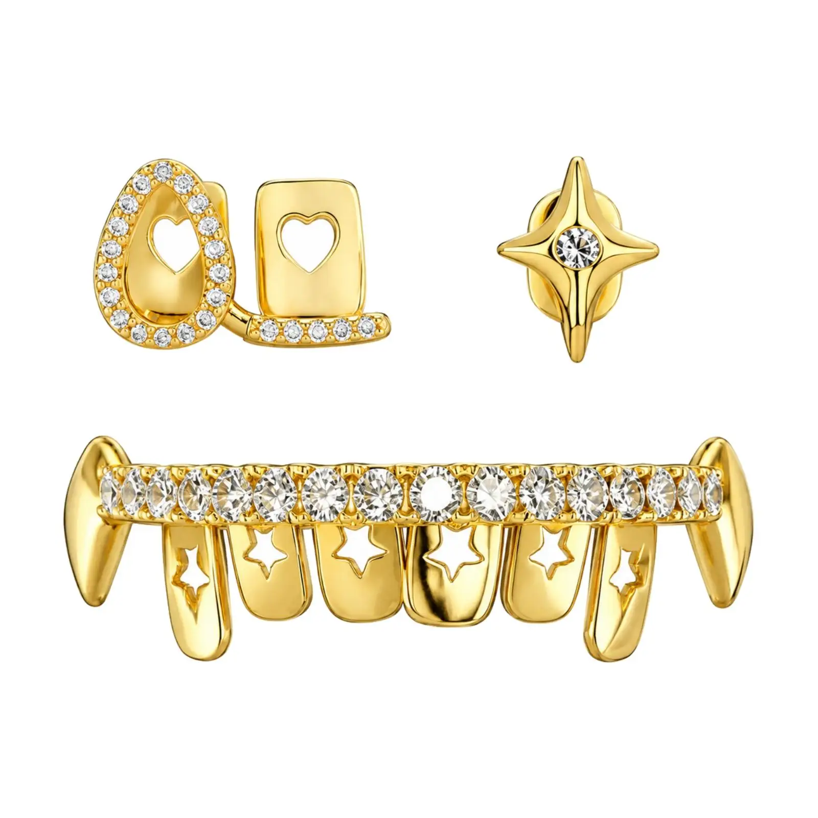 Hip Hop Tooth Jewel Upper Grill Rhinestone Dangle Charm Metal Zircon for Themed Photography Shoot