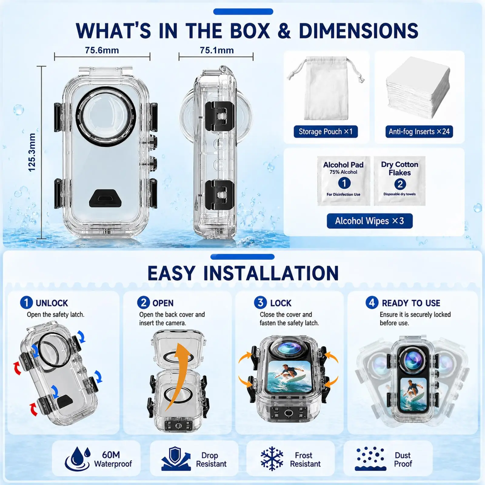 PULUZ 60m Unterwasser-Tauchgehäuse für Insta360 X6, für Insta360 X6 Action-Kamera, wasserdichtes Gehäuse, unsichtbare Abdeckung zum Schnorcheln – Detail 14