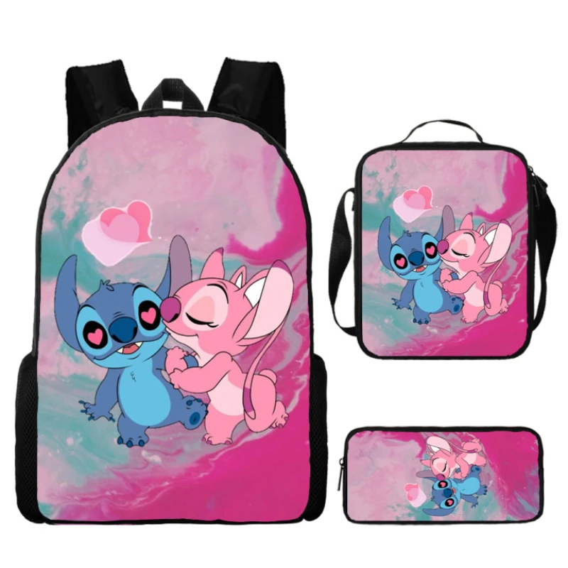 Disney Cartoon Stitch New Kids Backpack Girls and Boys Schoolbag + Pencilbag+shoulder Bag Suits  3pcs Set  Teen Outdoor Bag