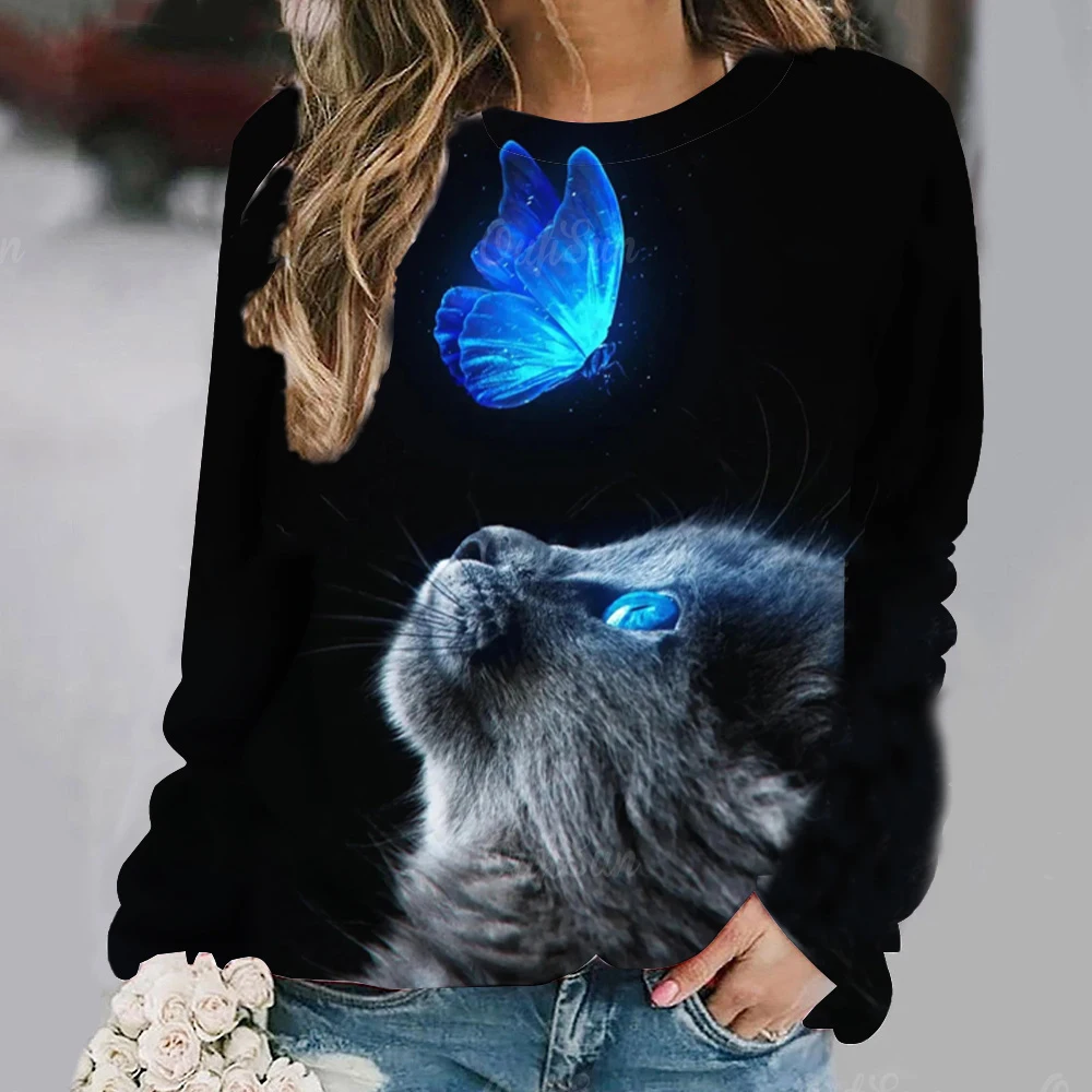 Mode Leuke Kat Sweatshirts Dier 3D Print Hoodies Vrouwen Casual Lange Mouw Y2k Hoodie Oversized Truien Tops Vrouw Kleding