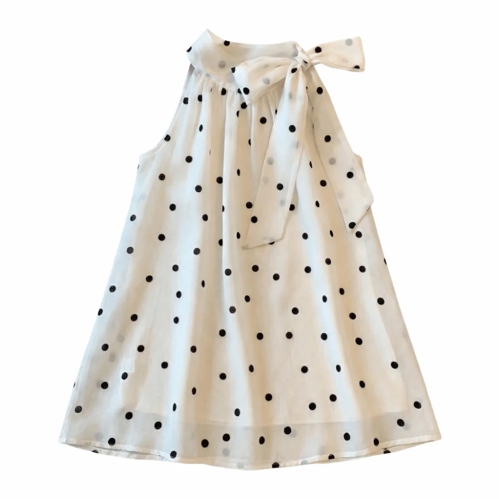 

Креативная блузка с бантом и горошком в стиле ретро Y2K, женская пышная блузка в нежном французском стиле, шифоновая блузка для весны и лета