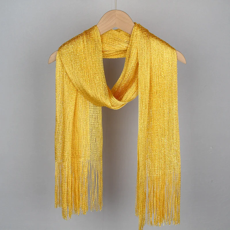 Mode Helle Seidenschal Sonnenschutz Schal Gold Silber Glänzend Frauen Spitze Quaste Party Abendkleid Schal Bekleidung Zubehör Schal