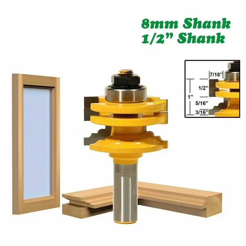 1Pc 8mm Shank Glass Door Rail Stile Reversible Router Bit Woodworking Milling Cutting Tool Bits for Wood