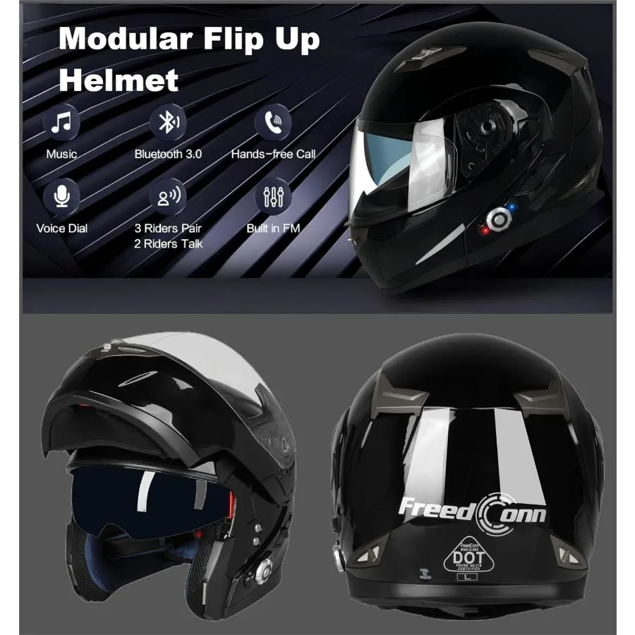 FreedConn BM2S Bluetooth Мотоциклетный шлем FlipUp Модульный мотоциклетный шлем с подключением 500 м Поддержка 23 встроенных гонщиков