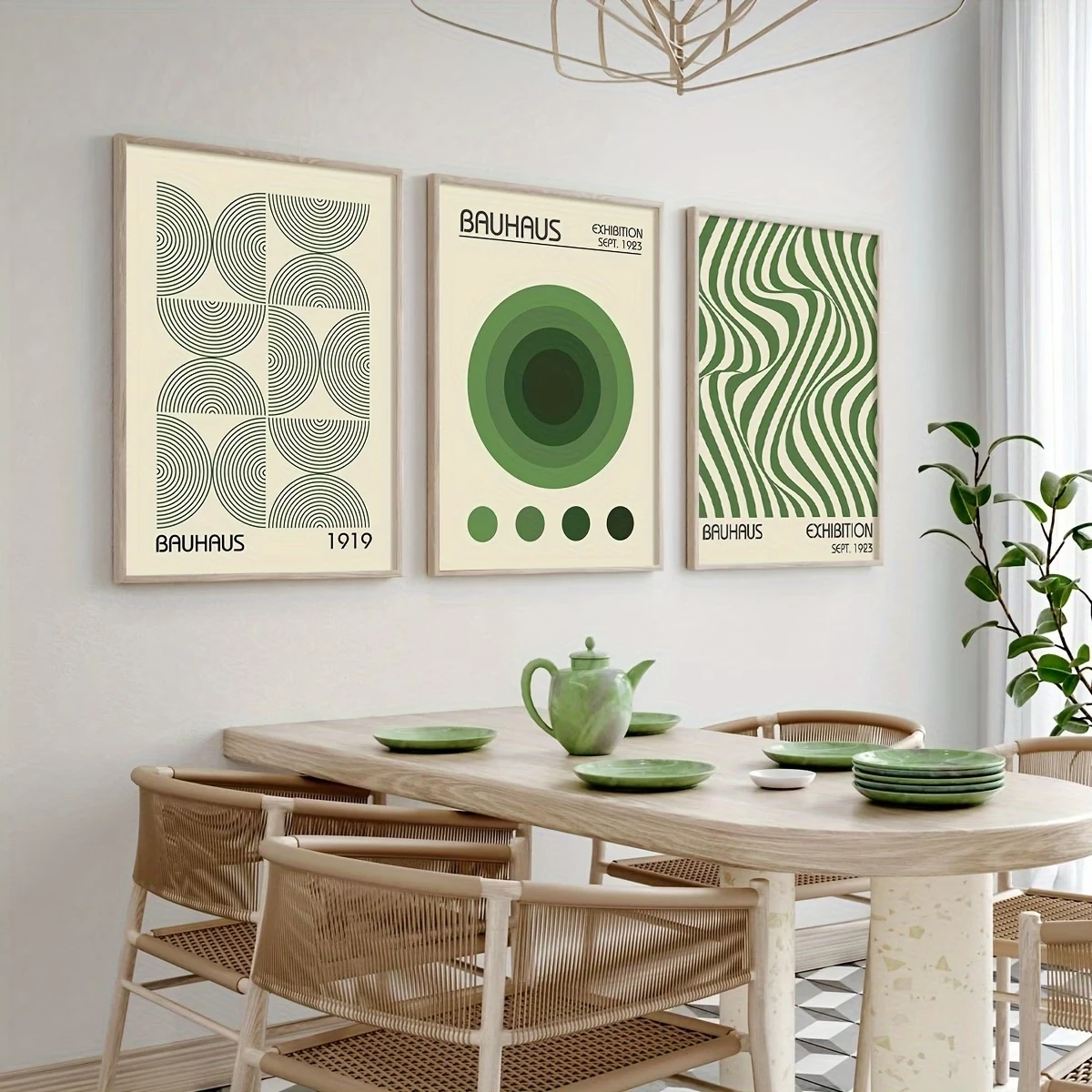 3pcs Minimalist Green  Bauhaus Exhibition Wall Art Print Canvas Painting Poster Picture For Bedroom,Living Room Home Decor