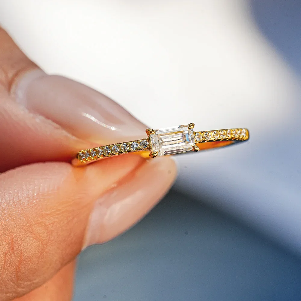 Lumira Elegant Rectangular 18K Gold Ring with Emerald cut 0.5 carat Moissanite for Women Fine Jewelry Christmas Gifts