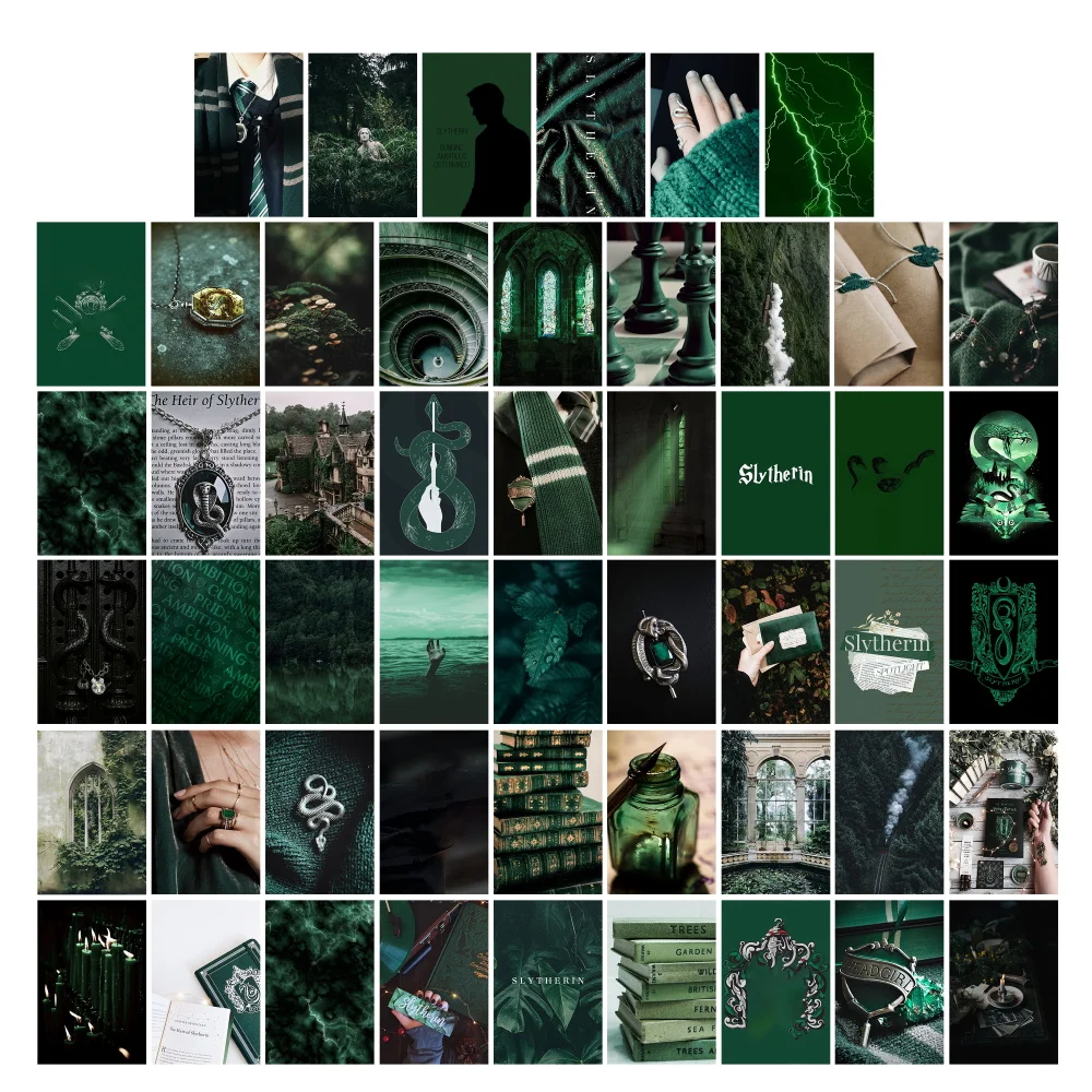 50Pcs Poster Magic College Collage Card Set Green Series Cardstock Wall Collage Home Decor for Dormitory Apartment Club Studio