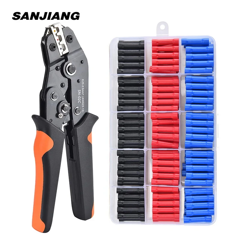 terminais de fio crimping plier kit isolados eletrica butt splice crimp conectores ratchet crimper tool sn02c 01