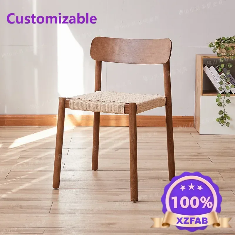 Factory Direct 2026 Dining  Home Solitary Wind Nordic Japanese Solid Wood Kraft Paper Rope Woven Chair Home Back Chair Negotiati