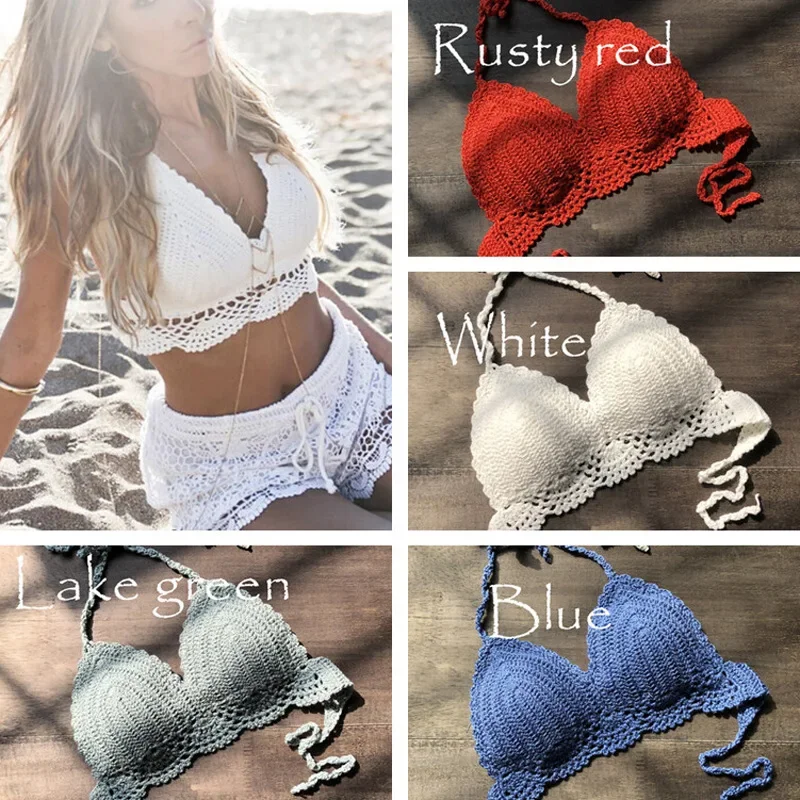 Popular European and American Handmade Crochet Knitted Bikini Wrap Chest Women's Sexy & Versatile Hot Spring Split Swimming Top