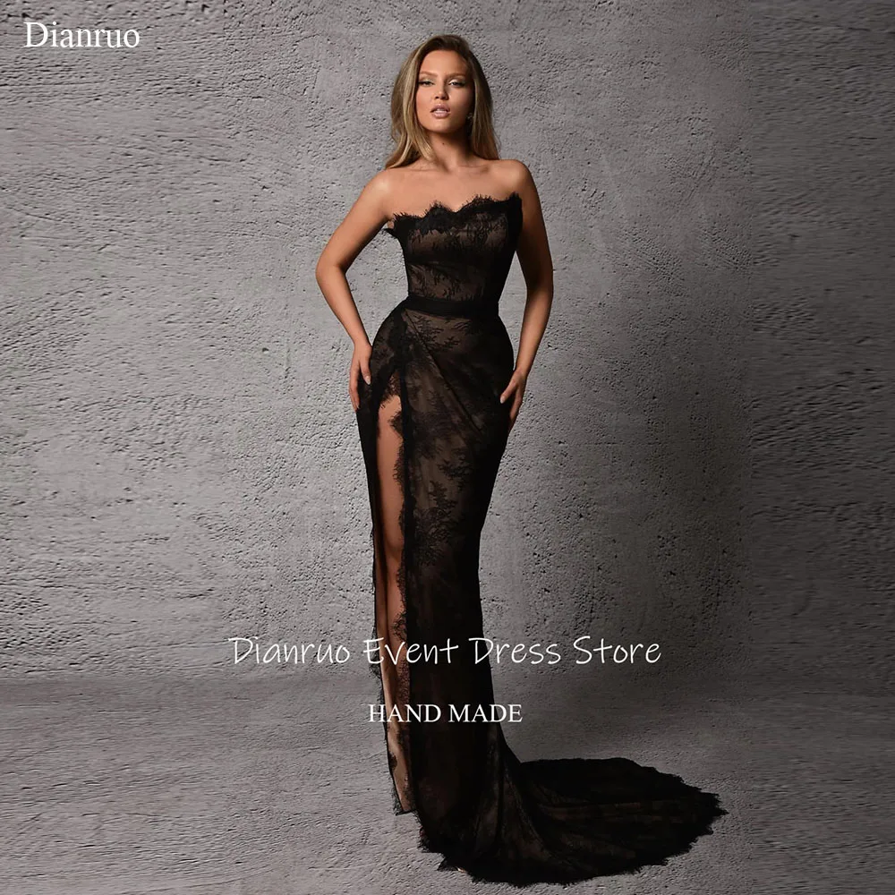 Dianruo Ärmellose Liebsten Meerjungfrau Abendkleider Spitze Appliques Vestidos De Novia Hohe Schlitz Vintage Party Kleider Angepasst