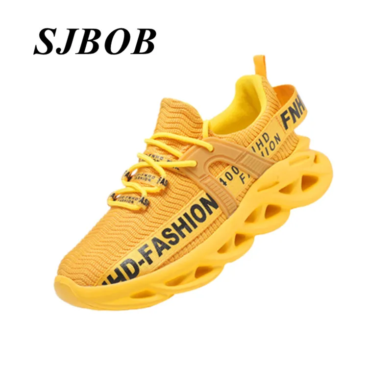 

Trend Yellow Couples Running Shoes Big Size 36-48 Knit Women's Sports Shoes Light Anti-Shock Men Blade Sneakers Zapatillas Mujer