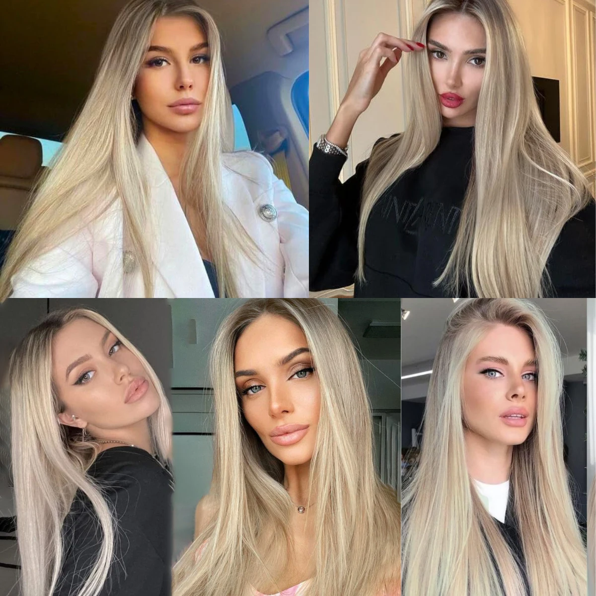 Ash Blonde Ombre Long Straight Synthetic Lace Front Wig Pre Pucked Blonde Glueless 13x4 Lace Front Wigs for Women Heat Resistant