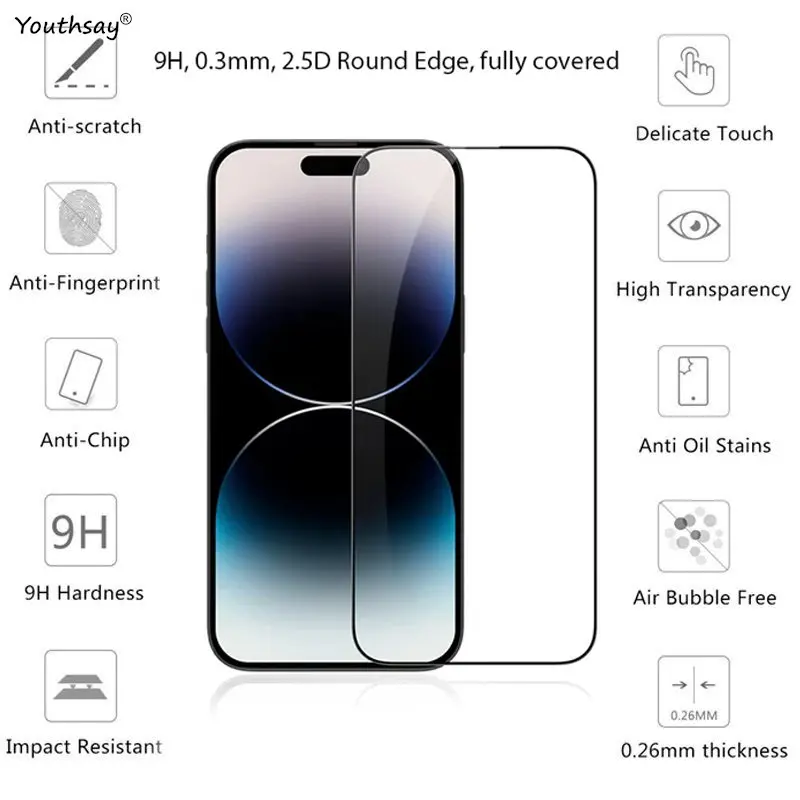 واقي شاشة من الزجاج المقسى لـ iPhone ، غشاء حماية للهاتف ، 6in 1 ، 16 Pro Max ، 15 ، 14 ، 13 ، 12 Pro Max #3