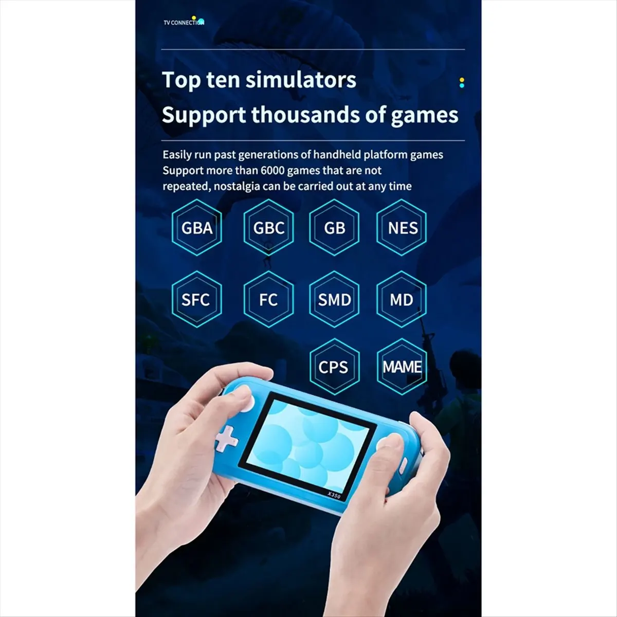 A64K 3.5Inch Retro Game Console 8G 6800 Games Portable Handheld Game Console Video Game Console E-Book Black