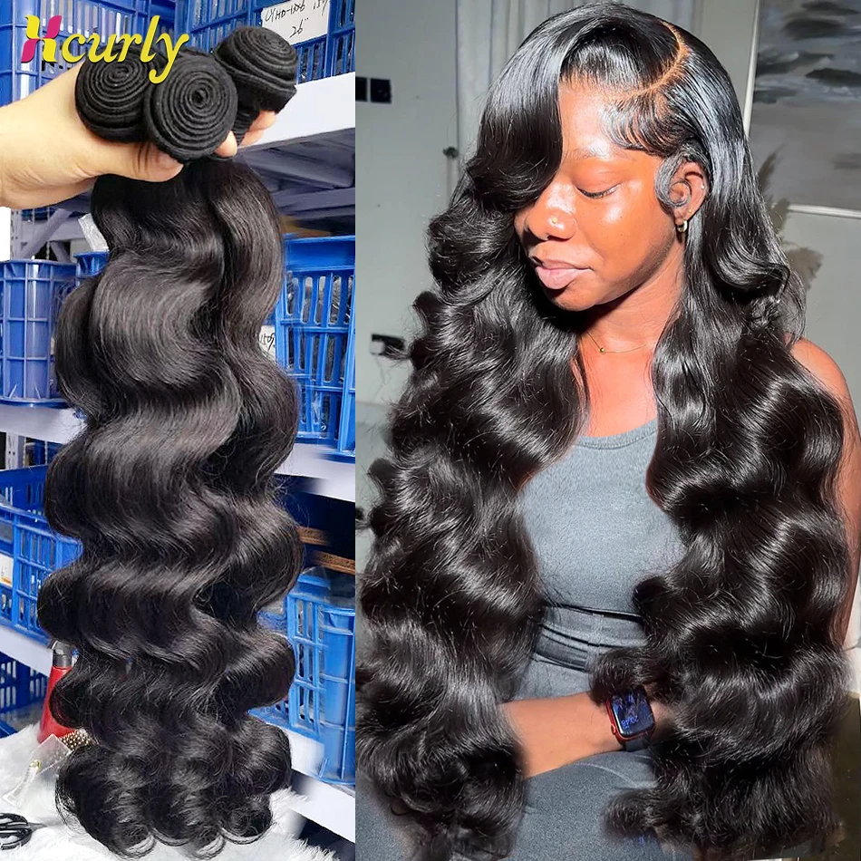 Body Wave Bundles 100% Human Hair Wigs 28 30 32 Inch 3 4 Bundles Double Weft Bulk Braiding Hair Water Wave Extensions For Women