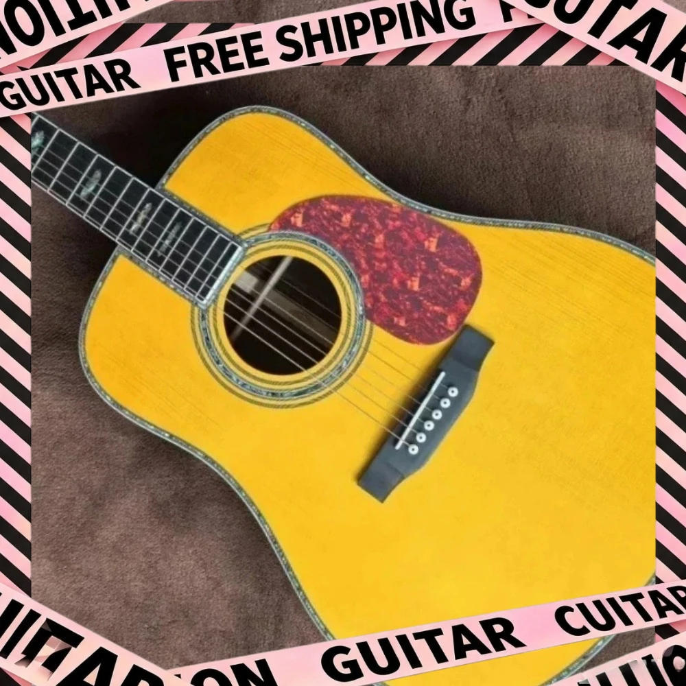 Acoustic Guitar 41 Inch D45 Ordinary Yellow Surface Mahogany Body Red Tortoiseshell Protective Board Ebony Fingerboard Beginner
