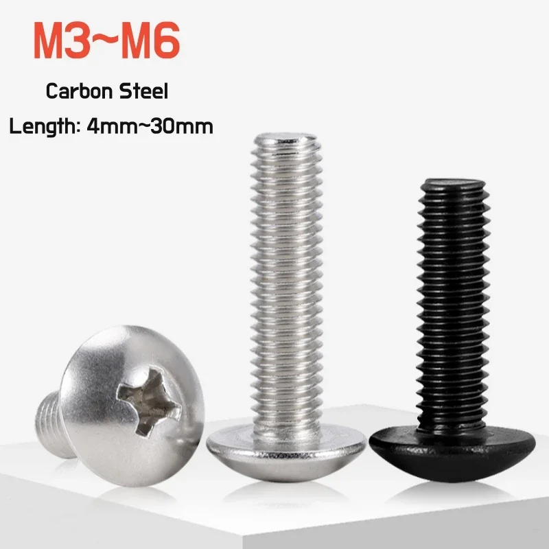 M3 M4 M5 M6 Phillips Cross Recessed Truss Head Machine Screws Black Steel/Nickel Plated Mushroom Head Screw Length 4~30mm