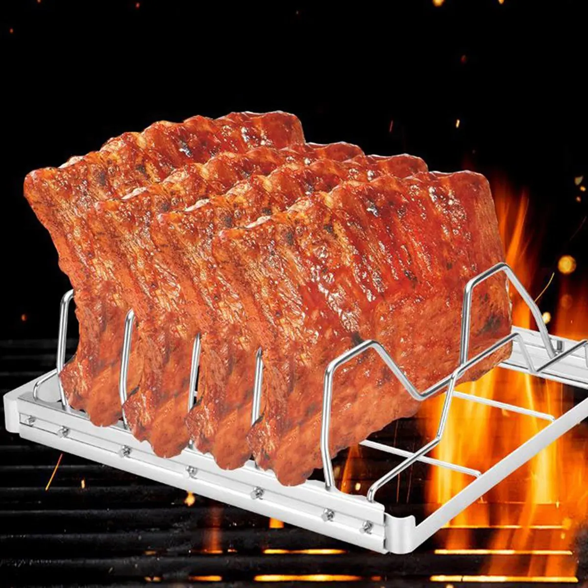 Rack de costelas dobrável para grelhar, fumar e servir acessórios para churrasco enferruja e fácil de limpar