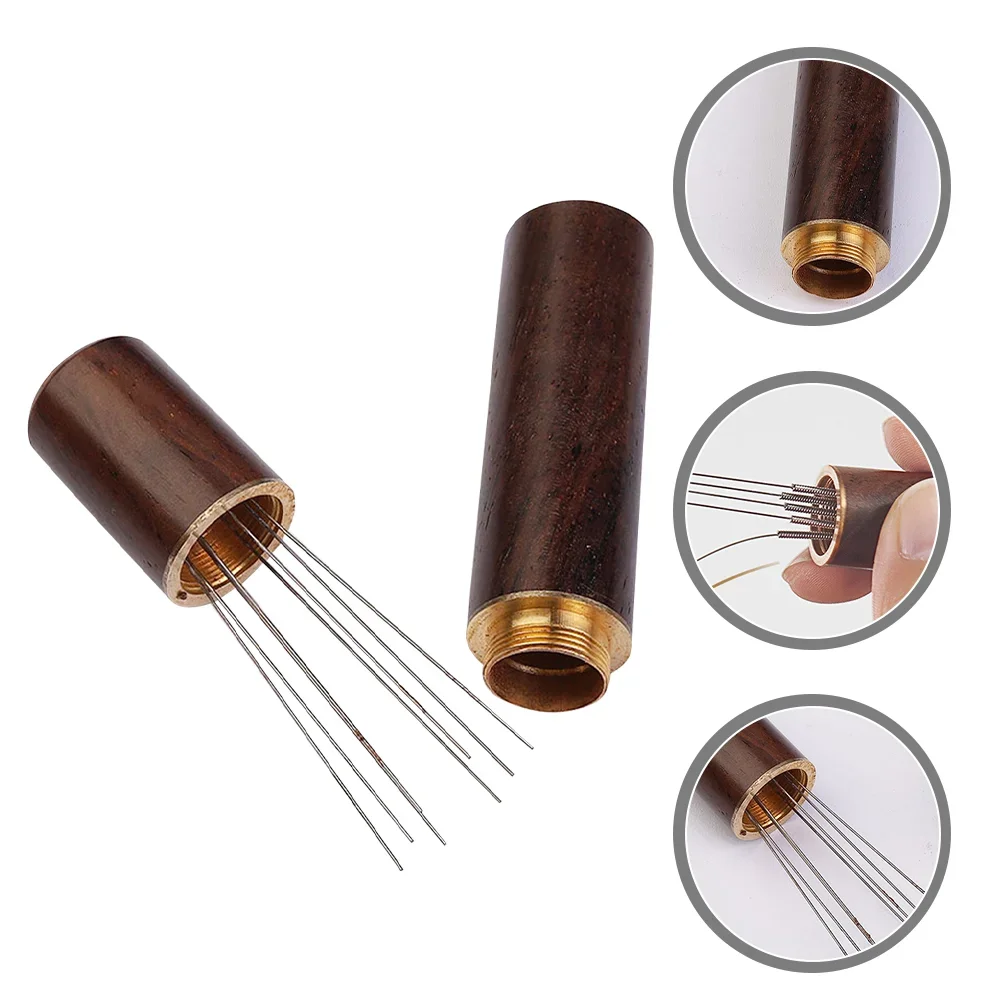 Stainless Steel 2PCS Coffee Cloth Powder Needle Concentrate Espresso Machine Espreso Wooden Distribution Tool Stirrer