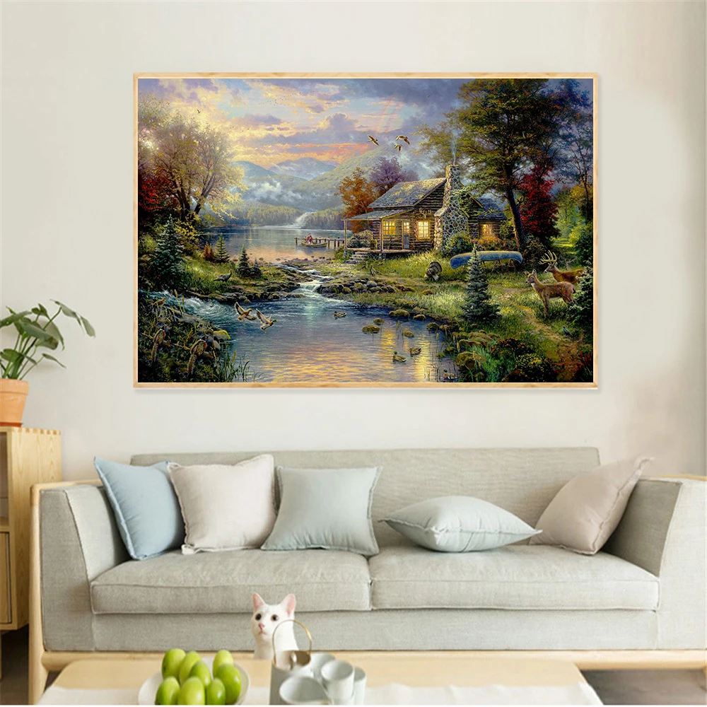 Abstract Autumn Forest Tree Road Park Oil Painting Print on Canvas Wall Art Pictures for Bedroom Living Room Decoration