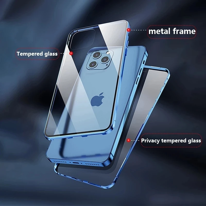 IPhone Anti peeping Double sided Glass Cover 15 14 13 12 11 Pro Max iPhone X XR XS Max 7 8 Plus SE2020 Metal Magnetic Phone Case