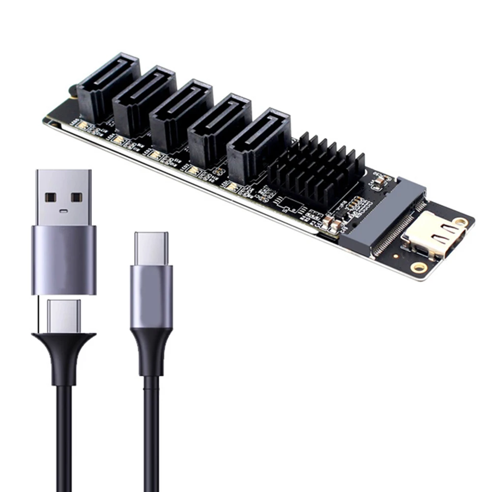 

Карта адаптера типа C на 5-портовый SATA 3.0, 6 Гбит/с, JM575 + JMS580, чип типа C на 5-канальный расширитель SATA 3.0, карта конвертера Plug and Play