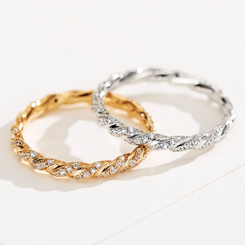

925 Sterling Silver Twisted Eternity Band Ring Pave Stackable Finger Ring for Women Luxury Wedding Engagement Fine Jewelry Gift