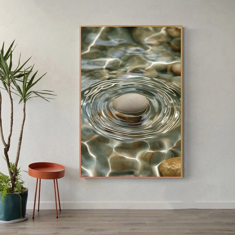 Classic Still Life Seaside Stream River Stone Pile Scenery Poster Canvas Art Painting Printing Home Room Wall Picture Decor Gift