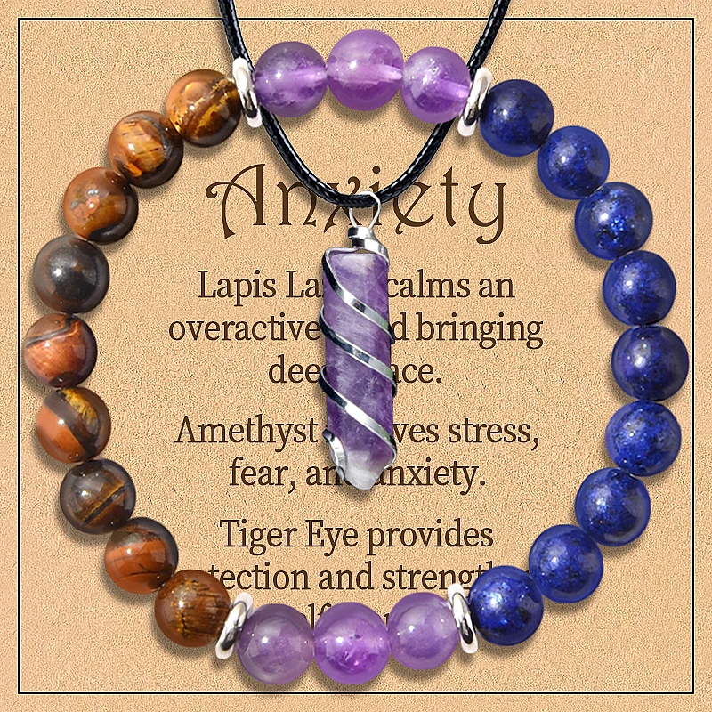 3pcs/set Natural Stone Jewelry Set for Women, Amethyst Spiral Wound Necklace, Retro Fashion Decompression Bracelet, Great Gift