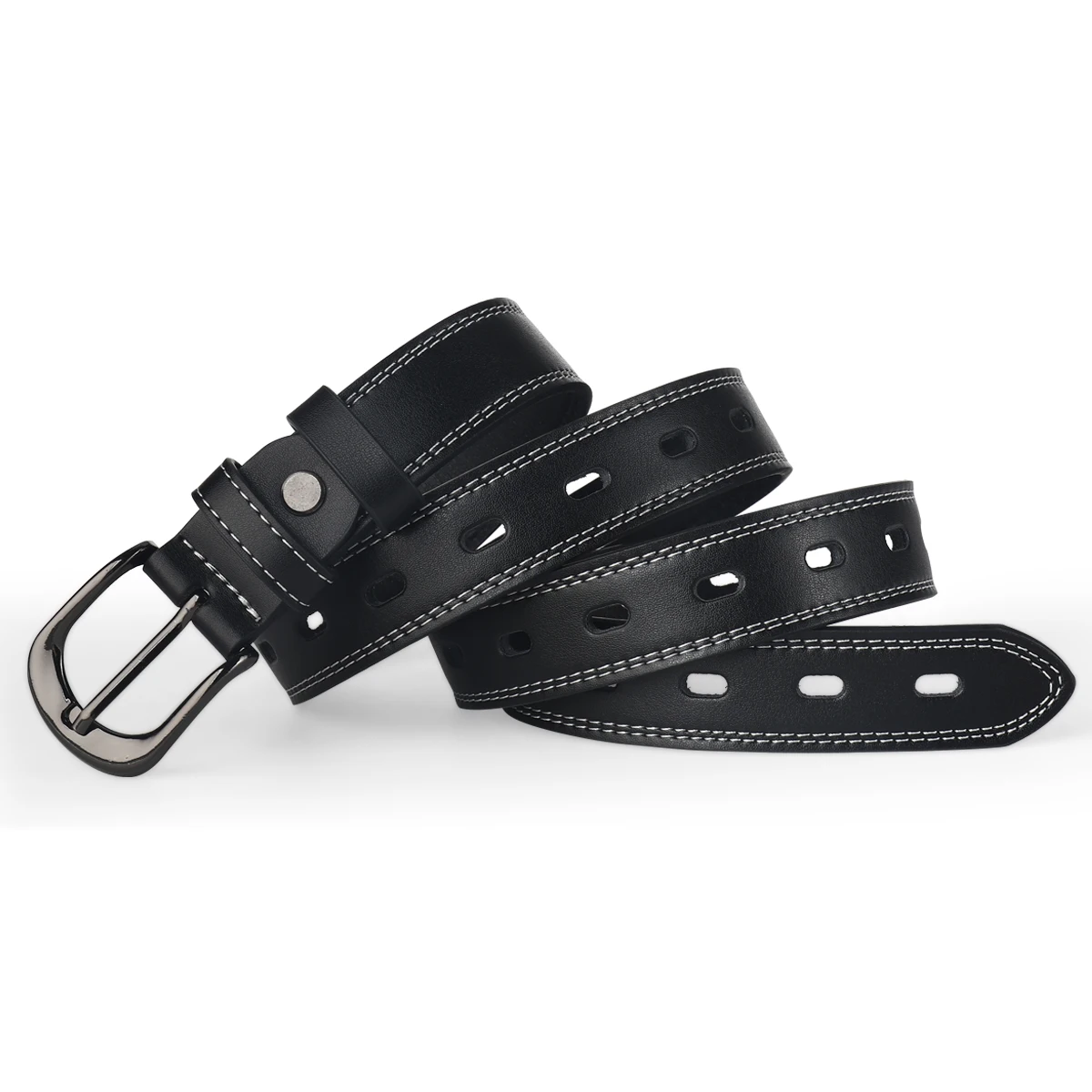 Women's belt, retro bright thread needle buckle women's belt, simple soft leather decoration jeans dress versatile casual belt