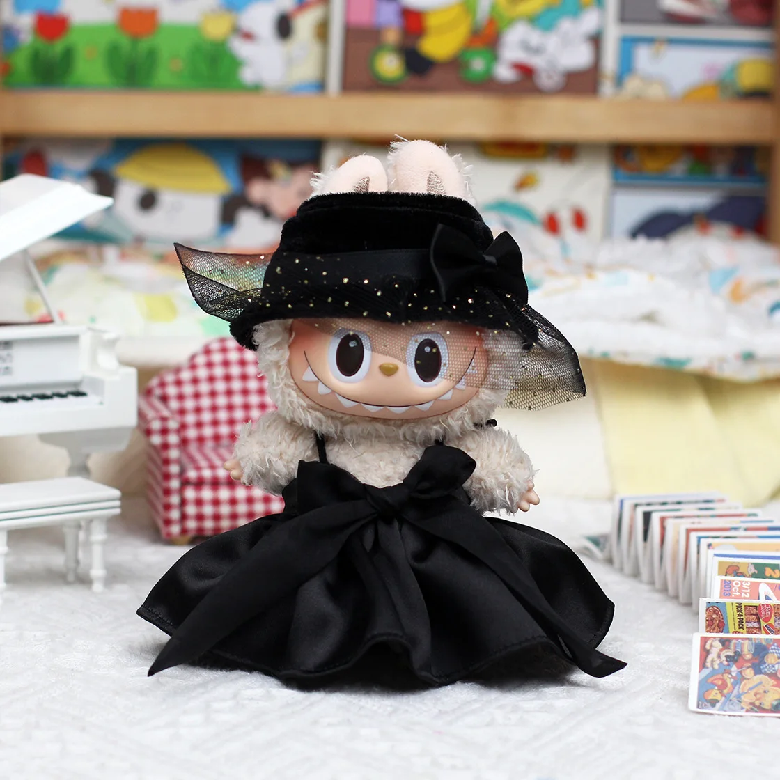 

Noble Annie Manor Black Dress Set for 1st/3rd Gen Labubu Doll Heartbeat Macaron Display Outfit with Elegant Style Clothing Only