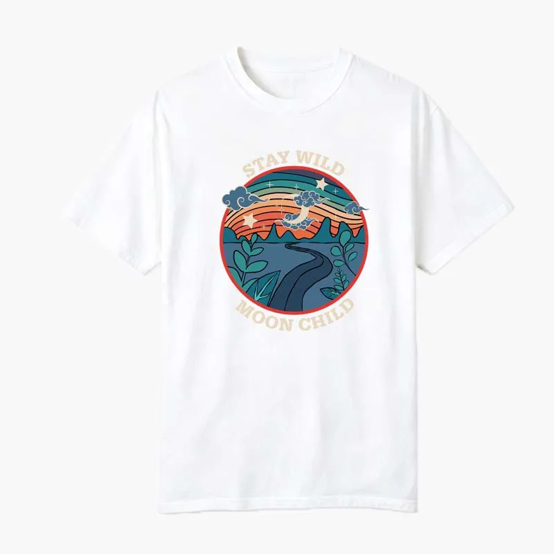 Stay Wild Moon Child Tshirt Retro Bohemian Hippie Soul Spiritual T-Shirt Women Celestial Boho Graphic Tee