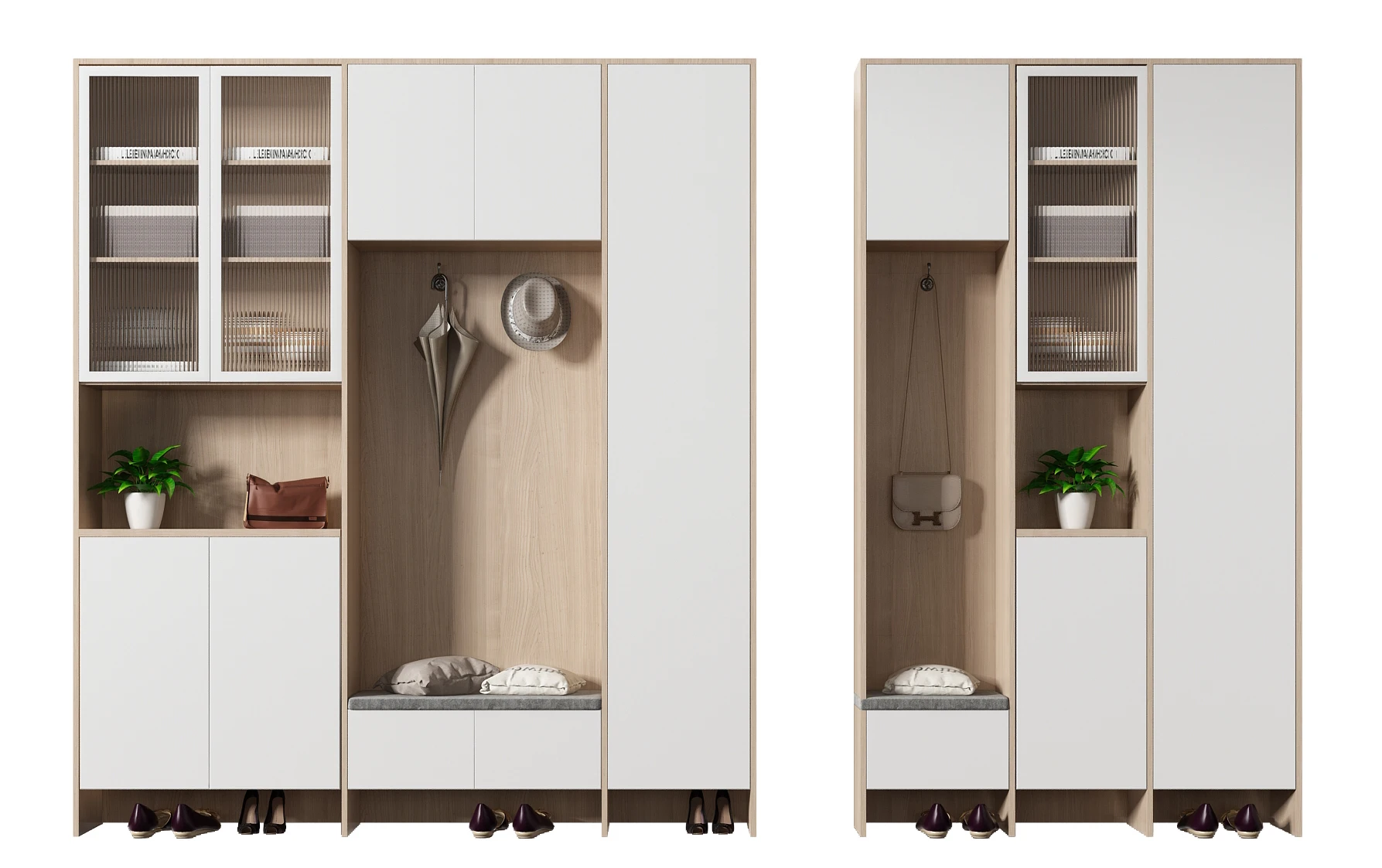 Modern Foyer Cabinet, 18mm Solid Wood Shoe Cabinet with Stool, Space-Saving Shoe Rack, Wall Mount Shoe Cabinet,Custom Size, Home