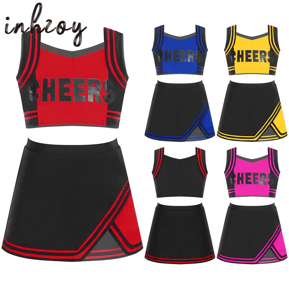 Học Nữ Cổ Vũ Dancewear Bộ Trang Phục In Chữ Crop Top Với Váy Bộ Đội Cổ Vũ Đồng Phục Cổ Vũ Vũ Trang Phục