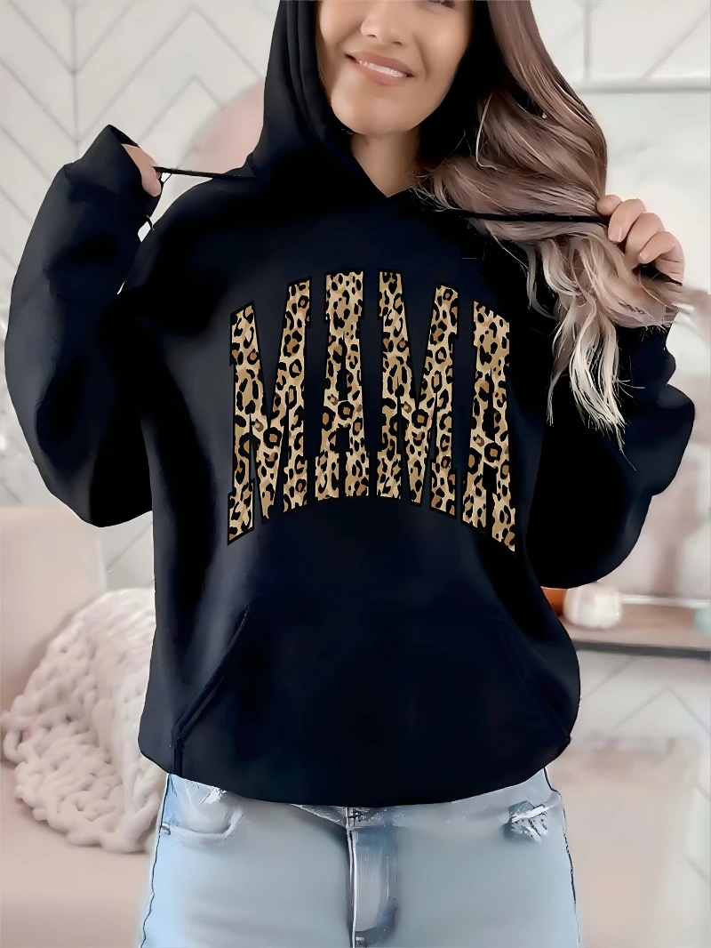 

2025 Autumn and Winter Women's Plus Size Oversized Hooded Sweatshirt Mama Slogan High-end Luxury Is for Both Men and Women Top