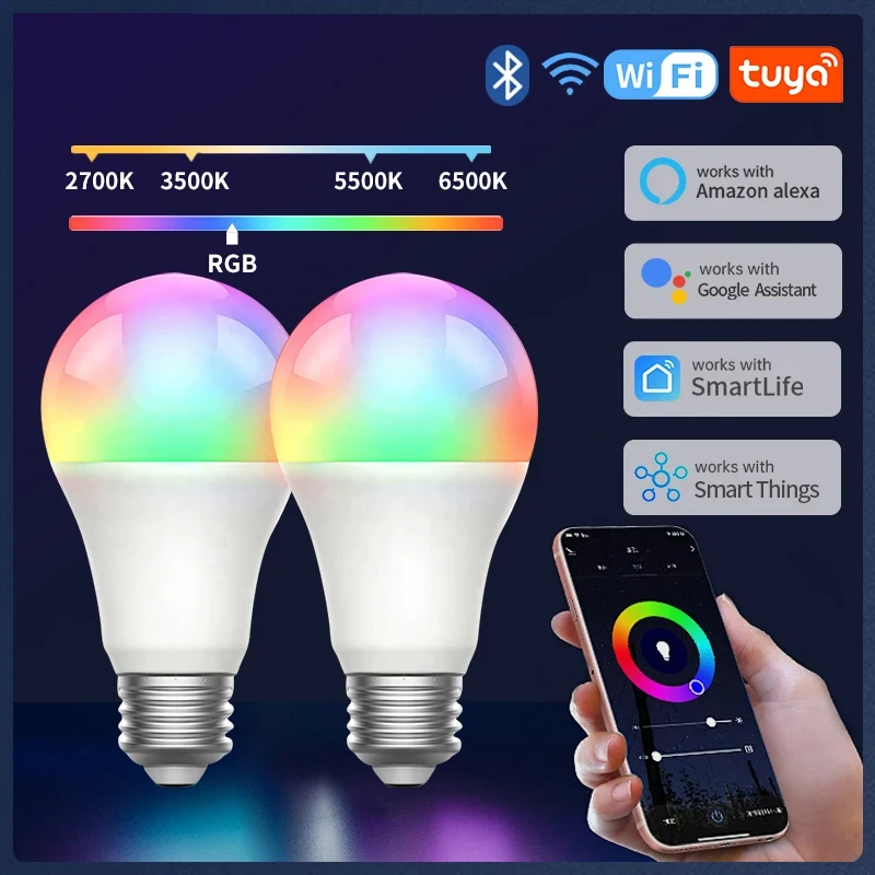 

12/15/18W E27 Tuya Smart Light Bulbs RGB E27 Led Bulb AC 90-250V Smart Home Zigbee Lamp Works With Alexa Google Home Smartthings